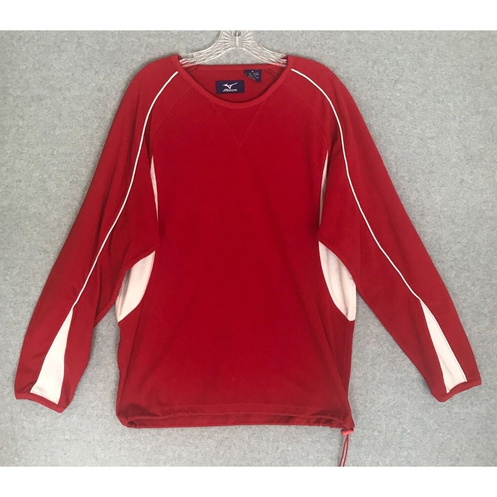 Mizuno Fleece Baseball Sweater Mens Medium‎ Toggle Hem Long Sleeve Red White
